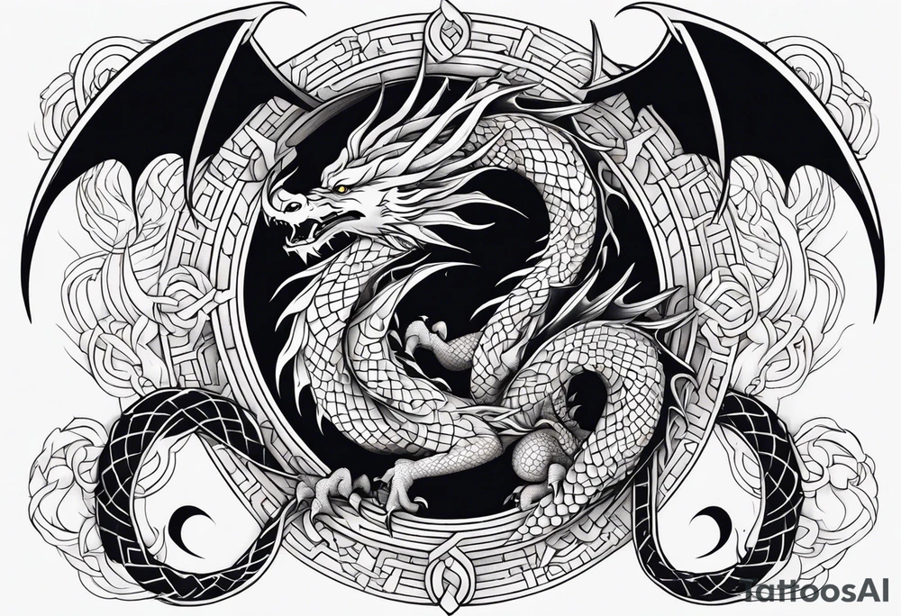 white and black dragon intertwined around the yinyan and with each other tattoo idea