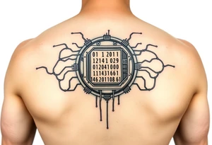 Bio-Mechanical internal computer, binary code, symbolism for 6 kids, 5 boys and youngest is a girl tattoo idea