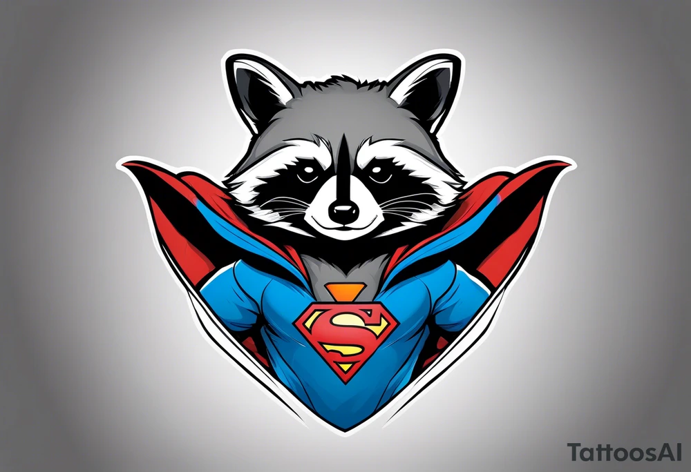 raccoon wearing a Superman hoodie tattoo idea