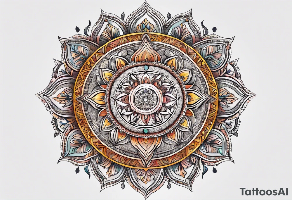 male moon mandala Knee tattoo in fall colors tattoo idea