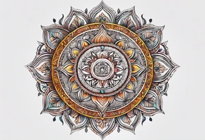 male moon mandala Knee tattoo in fall colors tattoo idea