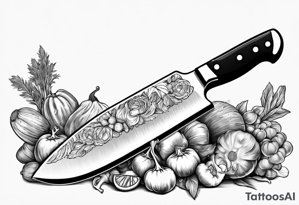 simple Chef knife with vegetables inside blade tattoo idea simple Chef knife with vegetables inside blade tattoo idea