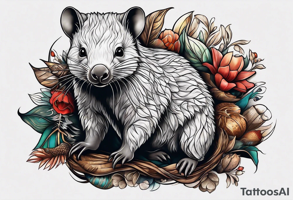 A family made up of a Wombat, A Sugar Glider, A Platypus & an Echidna tattoo idea