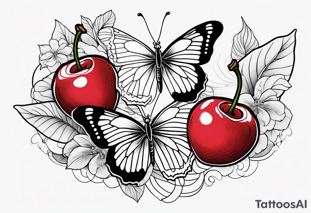 butter fly and two cherry tattoo idea