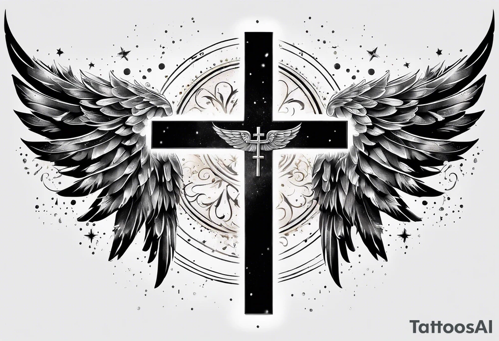 Constellation, Angel wing , snow , cross tattoo idea