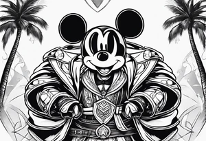mickey mouse assassins creed character that is in the style of tron with palm trees tattoo idea