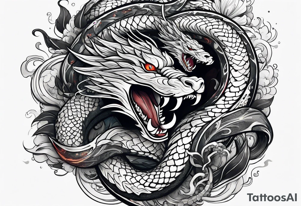 World serpent fighting in a typhoon tattoo idea