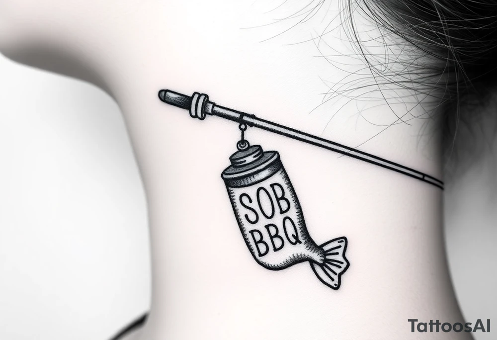 Girly fishing rod with something showcasing South Carolina BBQ dangling from it tattoo idea