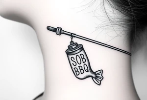 Girly fishing rod with something showcasing South Carolina BBQ dangling from it tattoo idea