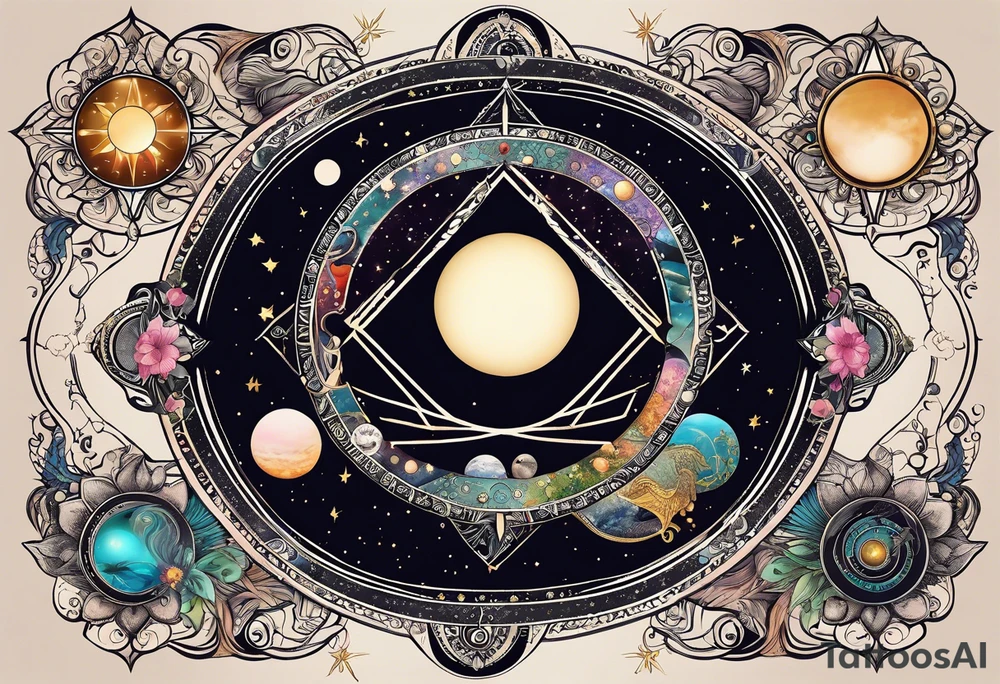 Astrology, Cancer & Aquarius, Natal Chart, vision, yin yang, the moon, the sun, Uranus, Pluto, spiritual third eye, mystical armband tattoo idea