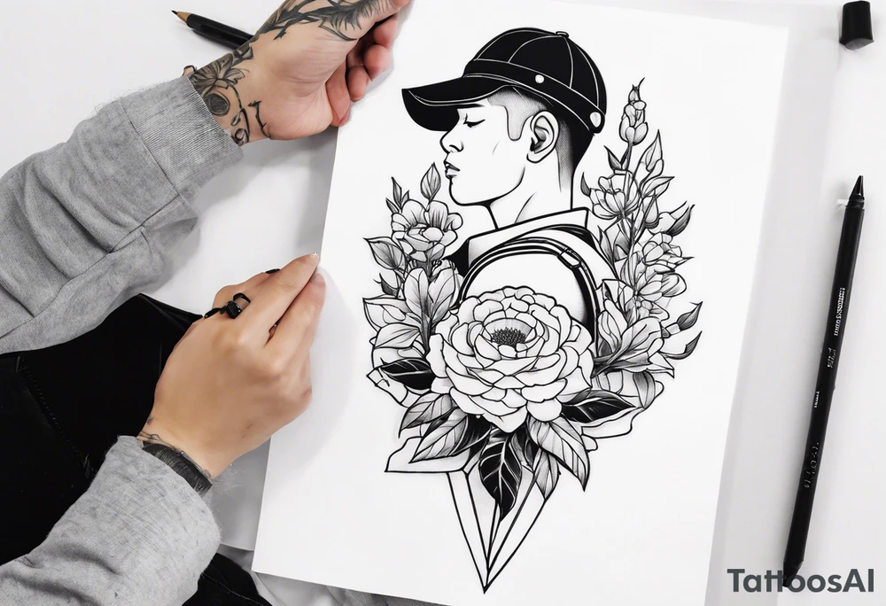 soldier holding flowers tattoo idea