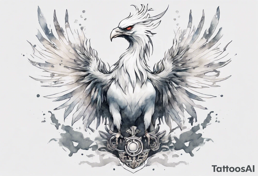a white phoenix wearing iron crown on its head tattoo idea a white phoenix wearing iron crown on its head tattoo idea
