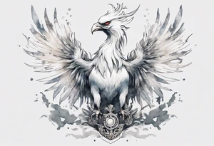 a white phoenix wearing iron crown on its head tattoo idea