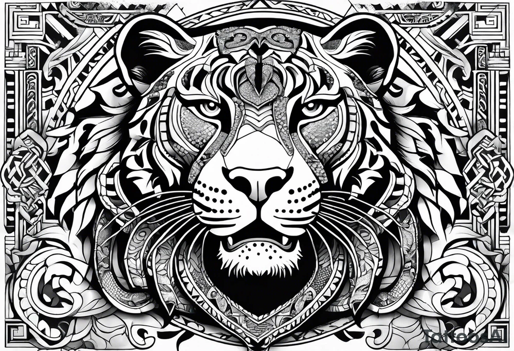 aztec black jaguar with snake tattoo idea