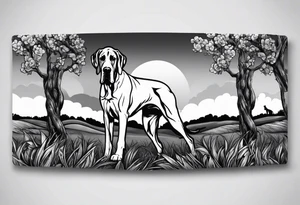 Arm sleeve for man-  with floppy ear Great Dane standing fiercely chest up with outdoors fill work around tattoo idea