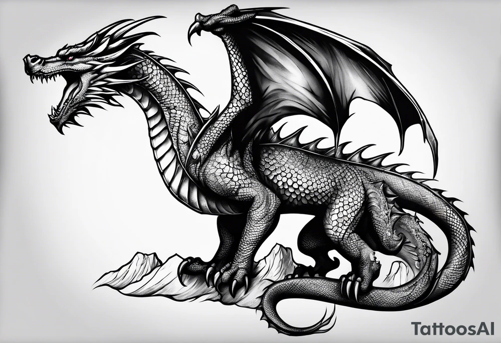 Realistic Medieval dragon climbing tattoo idea