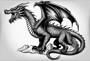 Realistic Medieval dragon climbing tattoo idea