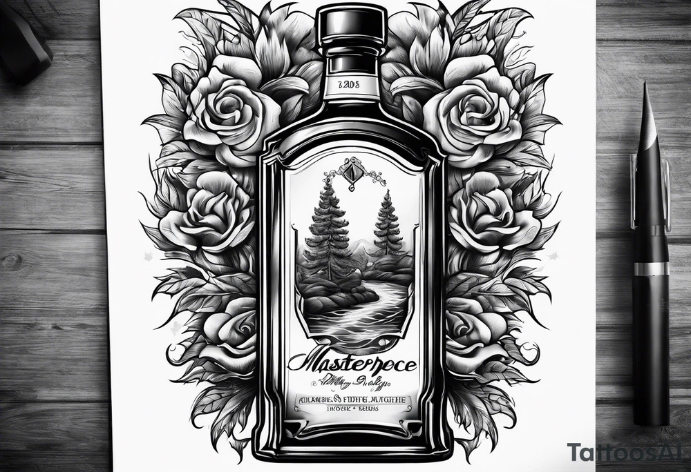 Flaming rag in whiskey bottle tattoo idea