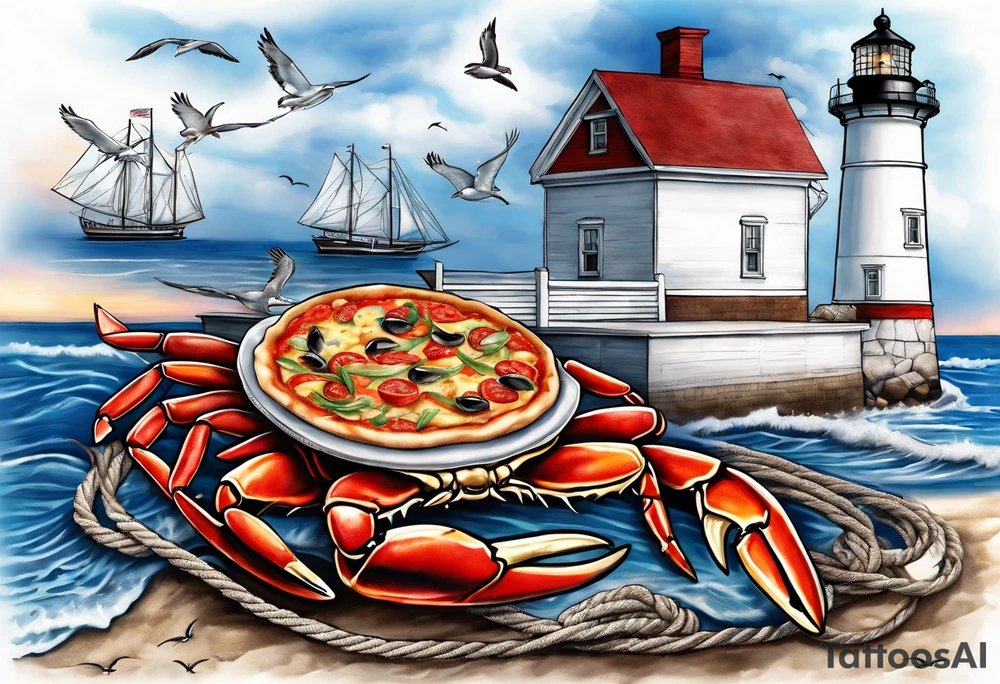 Barnegat lighthouse, blue crab, nautical rope, flip flops, pizza, seagulls tattoo idea