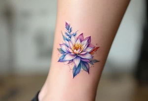 Leo, larkspur and water lily surrounded by a hexagon tattoo idea