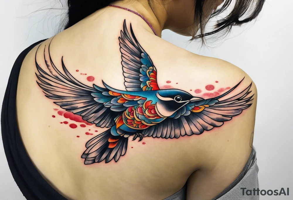 Flying bird on shoulder blade tattoo idea