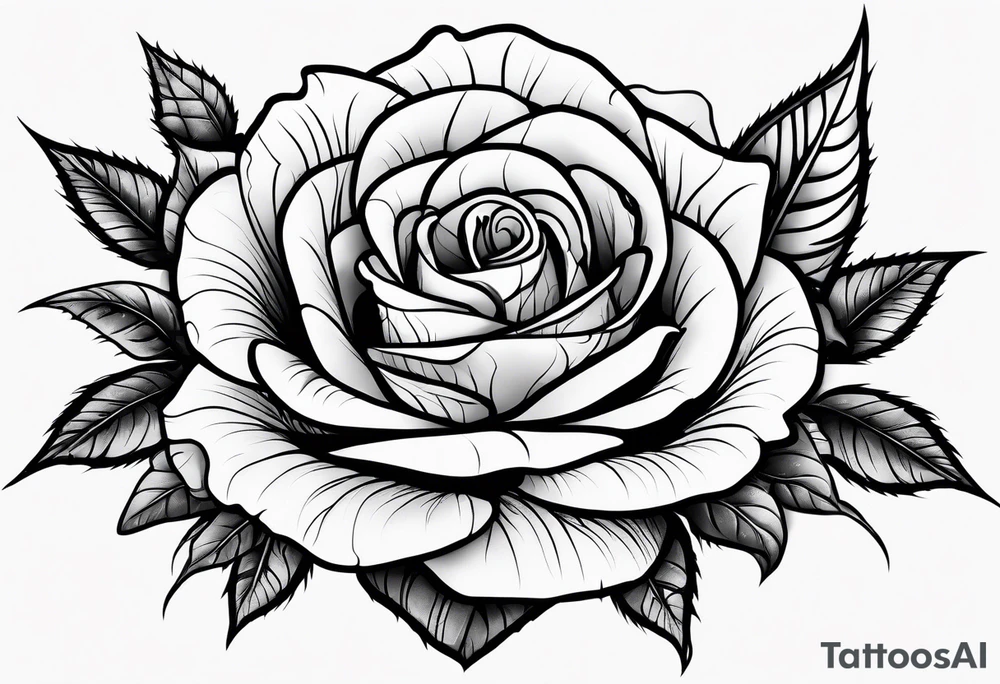 Rose with thorns floating on a leave tattoo idea