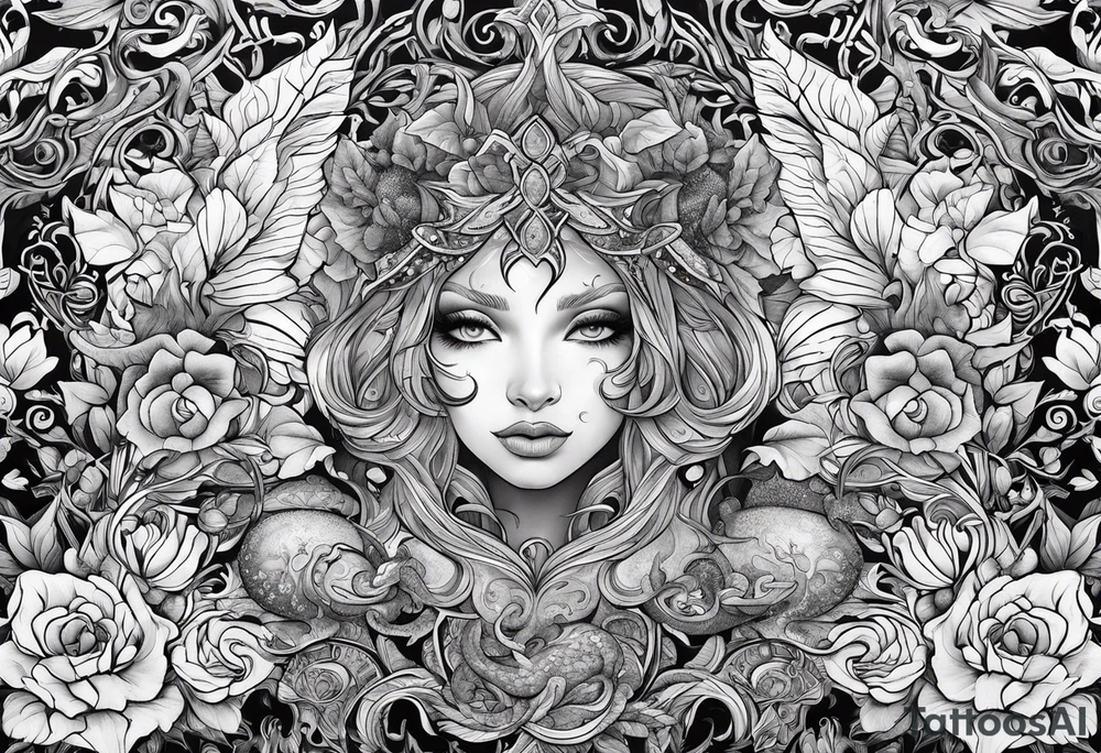 vine wrapping with mystical creatures in between tattoo idea vine wrapping with mystical creatures in between tattoo idea
