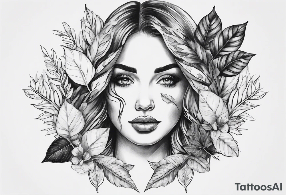 two faces with leafs and frames tattoo idea
