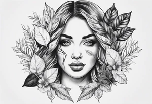 two faces with leafs and frames tattoo idea