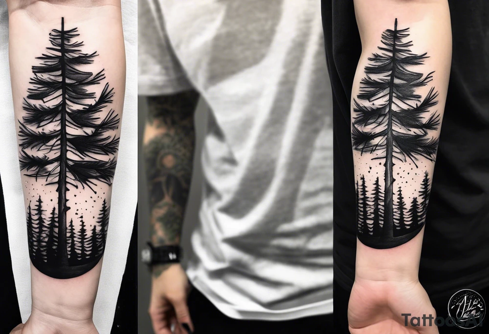 Pine tree forearm sleeve tattoo idea