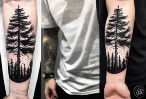 Pine tree forearm sleeve tattoo idea