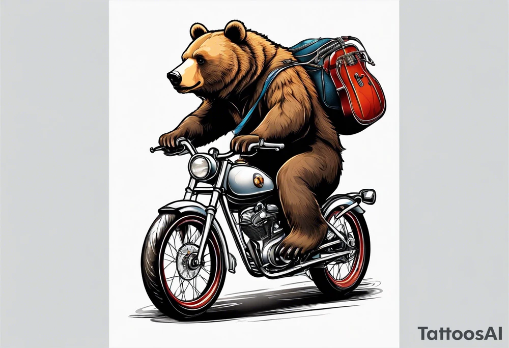 bear riding a bike and playing a guitar tattoo idea