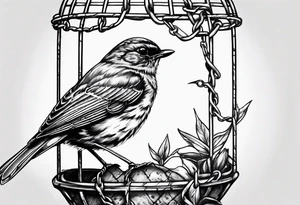 caged robin bird chained tattoo idea