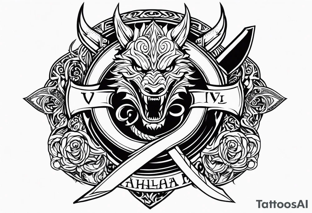 Valhalla sword dragon head axe viking church tattoo idea