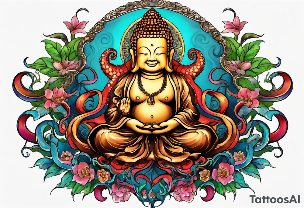 Octopus happy peaceful buddha tattoo idea