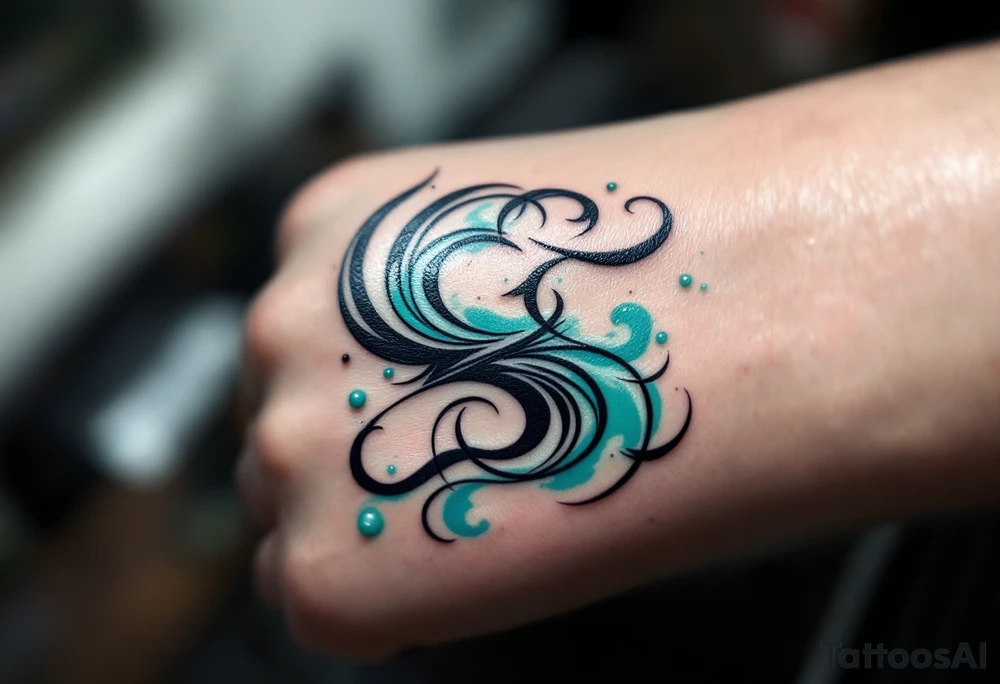 A turquoise "S" surrounded by tribal patterns in bold black lines. tattoo idea
