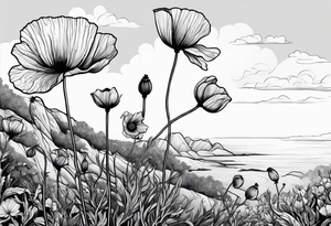 Poppy bush growing on cliff tattoo idea