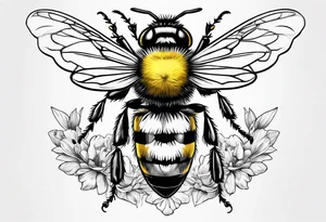 Harlow written in cursive with a bumblebee flying off the end of the w tattoo idea