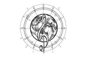 system of the universe with earth and a clef for my love to music, tattoo idea