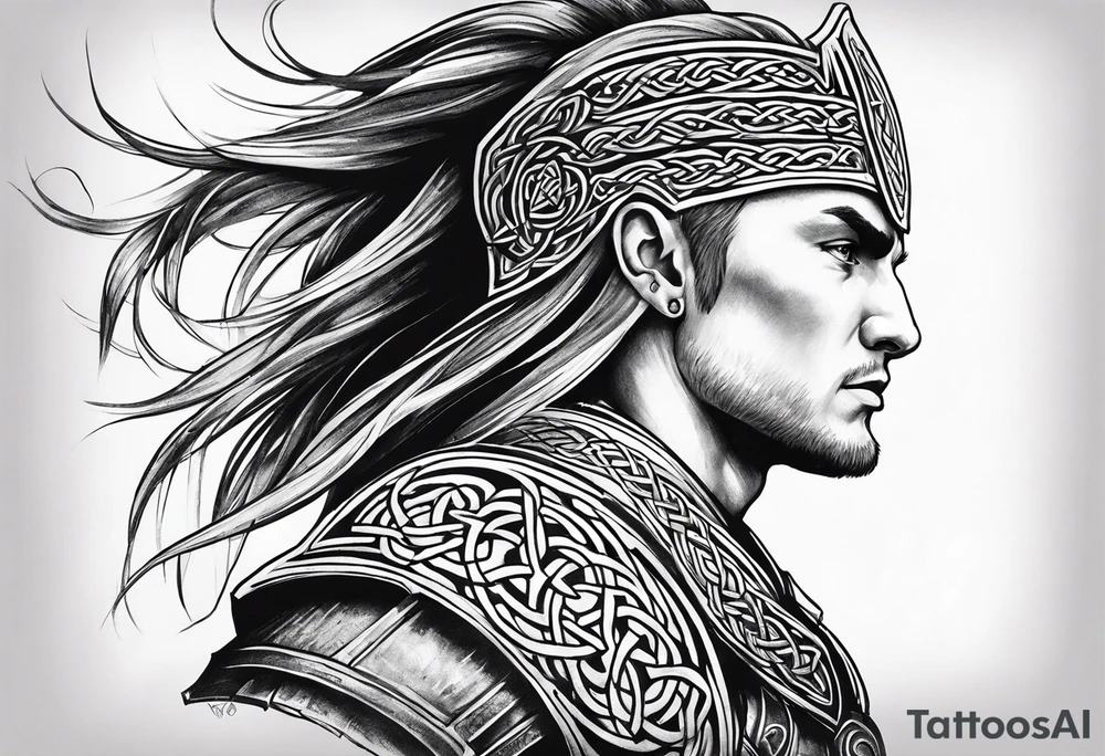 Celtic warrior side profile tattoo idea