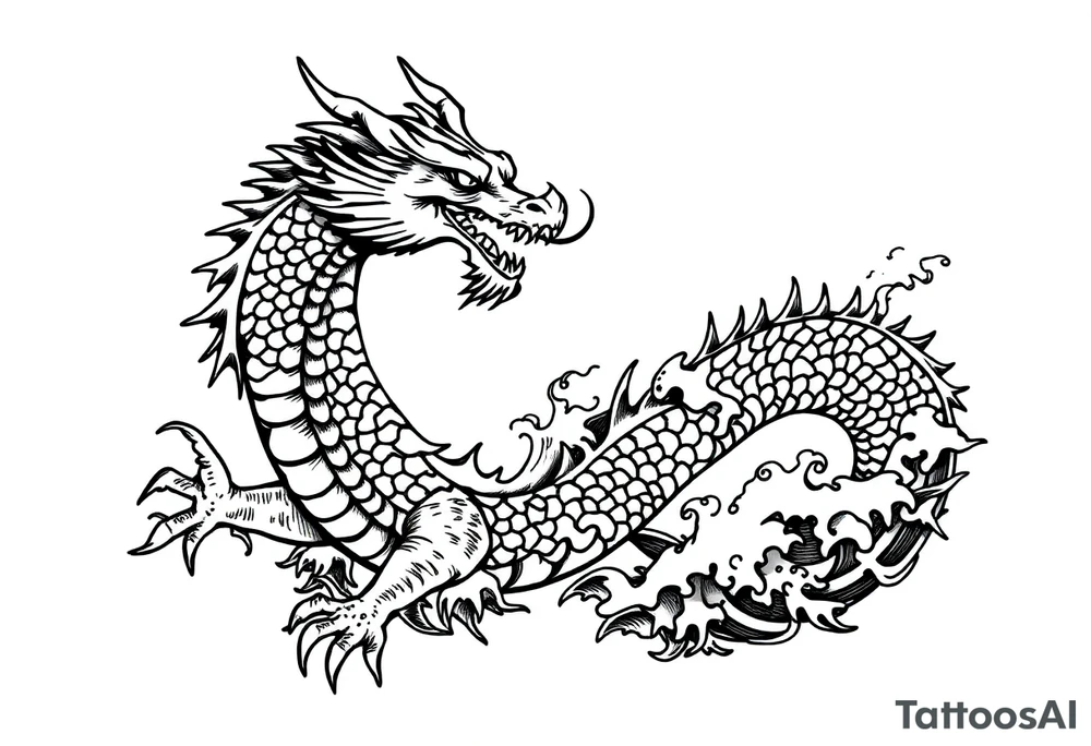 dragon with sea waves tattoo idea