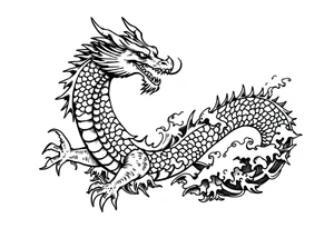 dragon with sea waves tattoo idea