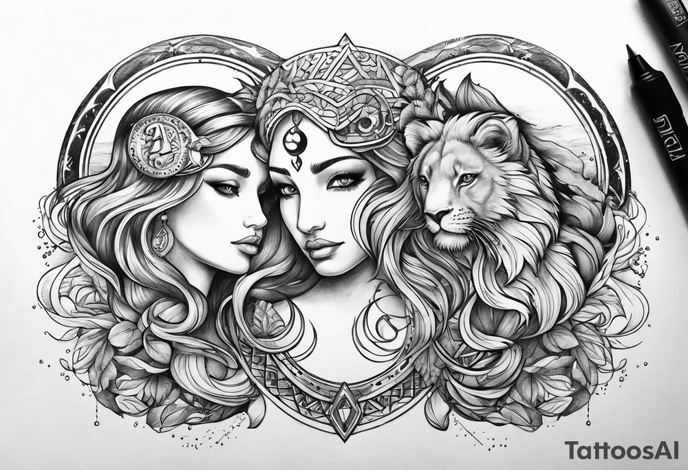 Pisces zodiac sign
Aquarius zodiac sign
Leo zodiac sign
Combination tattoo idea