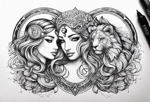 Pisces zodiac sign 
Aquarius zodiac sign 
Leo zodiac sign 
Combination tattoo idea