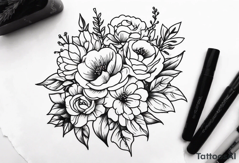 flower bouquet tattoo idea