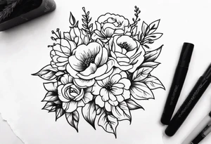 flower bouquet tattoo idea