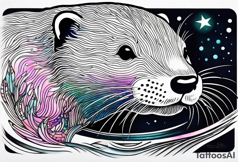 Otter swimming in an aurora tattoo idea