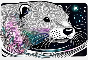 Otter swimming in an aurora tattoo idea