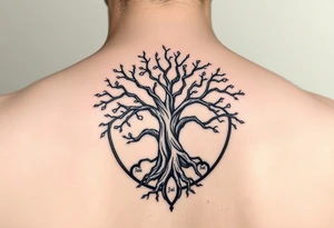 yggadrisl tree of life with circle. names Jai , Phoebe, Imogen, Matilda in the circle tattoo idea