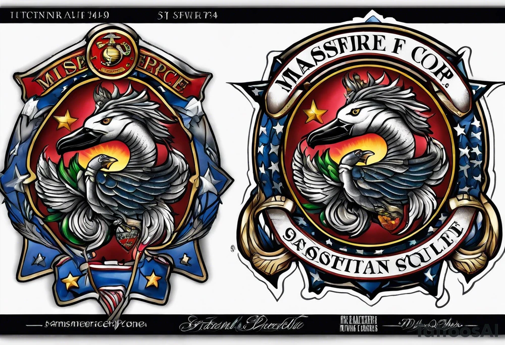Marine Corps and American arm sleeve with memorial tattoo idea